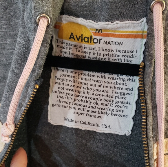 Aviator Nation Women's Size M Peachy Stripes Grey Full Zip Hoodie Sweatshirt - Picture 3 of 5